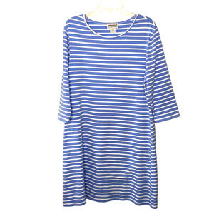 Anthony Richards Wms Large Light Blue White Striped Cotton Blend T- Shirt Dress